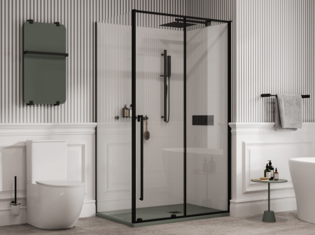 Душевой уголок Allen Brau Fantasy 3.11006.31 + 3.11013.31 120х90 стекло прозрачное профиль черный без поддона